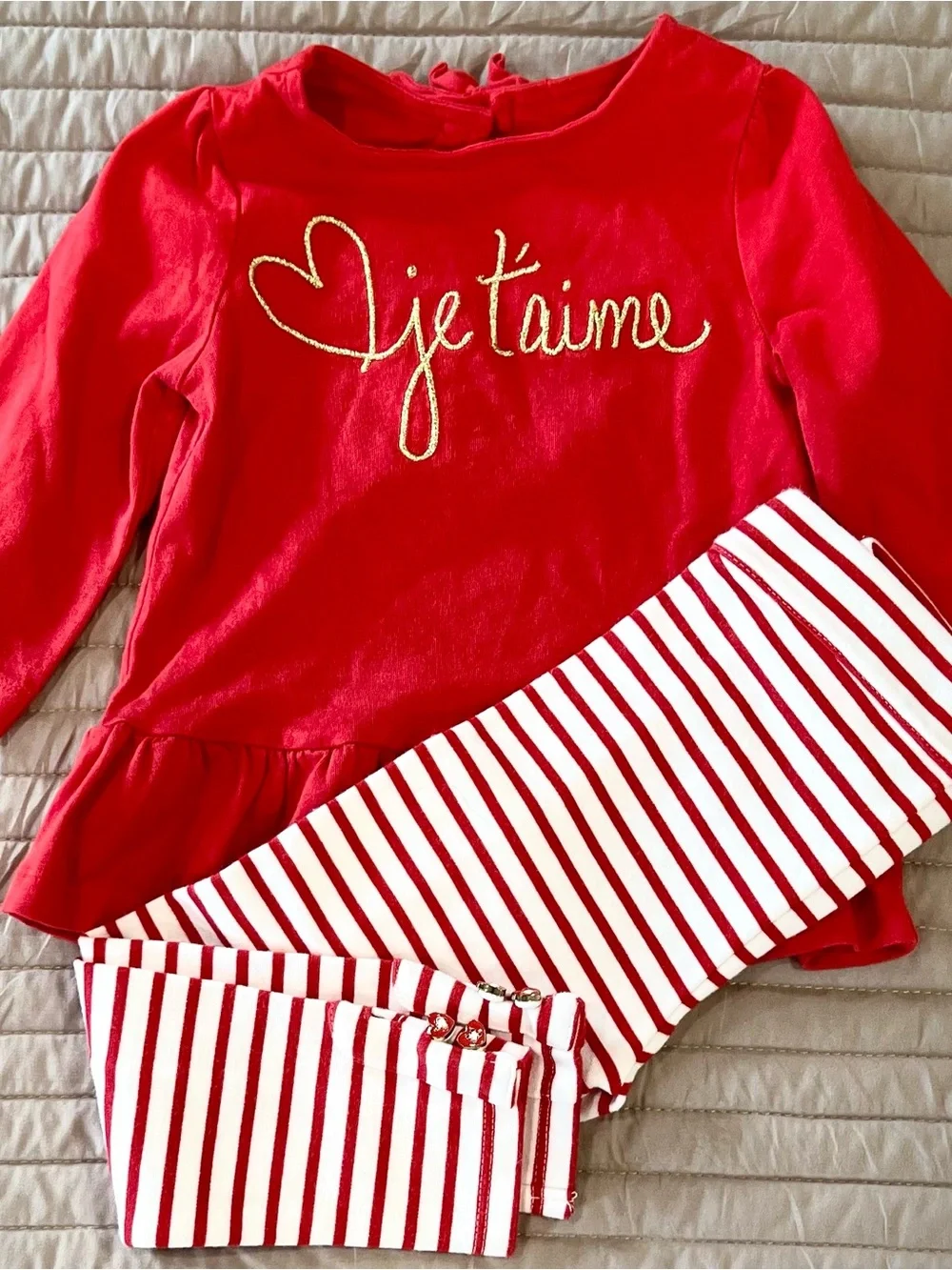 Janie and Jack Red 'Je t'aime' Pajama Top with Red and White Striped Pants